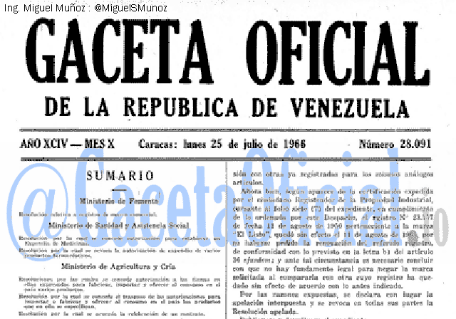 Gaceta Oficial 28091 del 25 Julio 1966