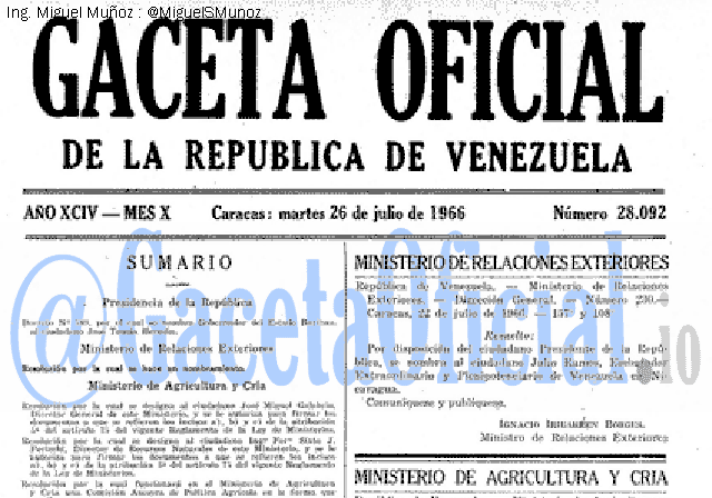 Gaceta Oficial 28092 del 26 Julio 1966
