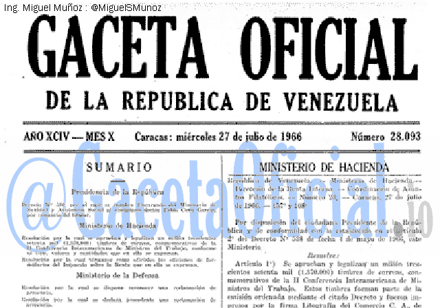 Gaceta Oficial 28093 del 27 Julio 1966