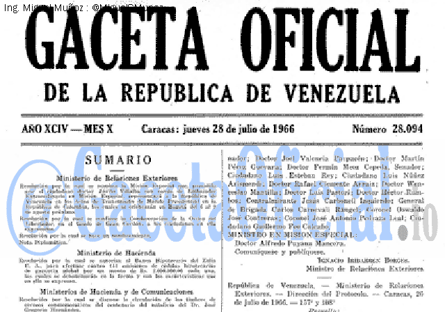 Gaceta Oficial 28094 del 28 Julio 1966