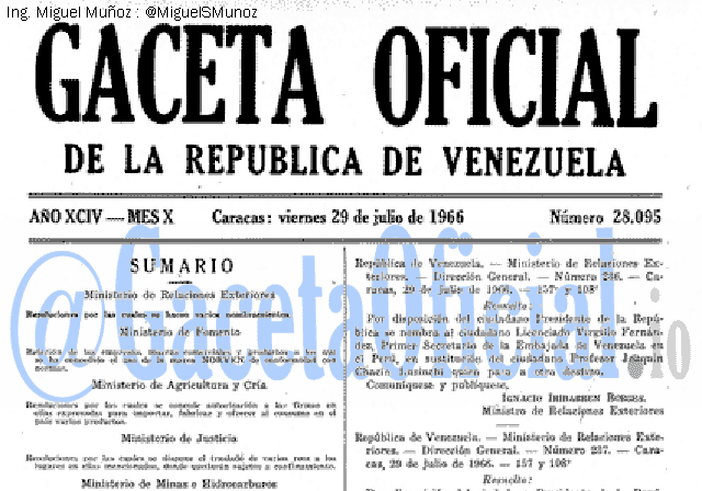 Gaceta Oficial 28095 del 29 Julio 1966