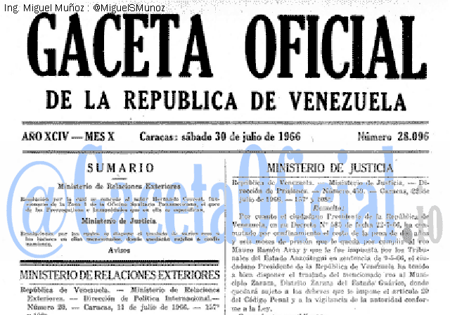Gaceta Oficial 28096 del 30 Julio 1966