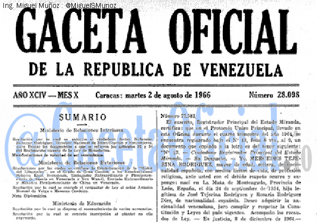 Gaceta Oficial 28098 del 2 Agosto 1966