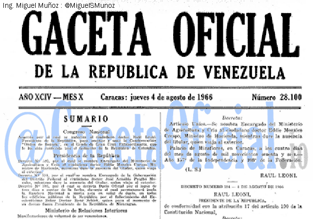 Gaceta Oficial 28100 del 4 Agosto 1966
