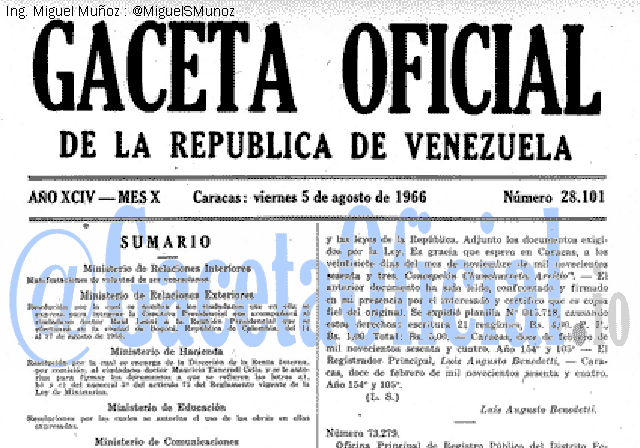 Gaceta Oficial 28101 del 5 Agosto 1966