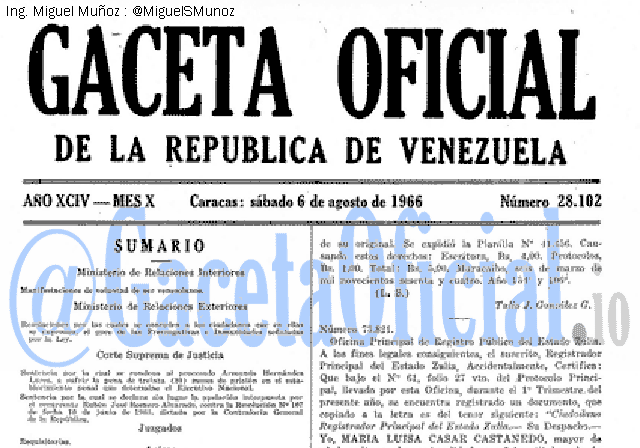 Gaceta Oficial 28102 del 6 Agosto 1966