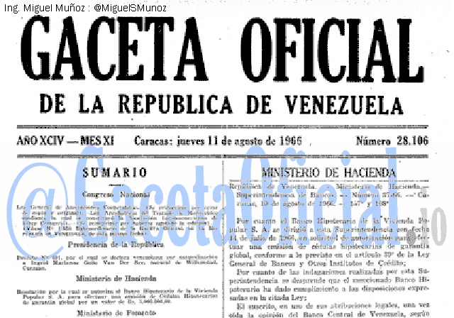 Gaceta Oficial 28106 del 11 Agosto 1966