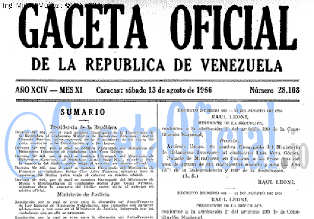 Gaceta Oficial 28108 del 13 Agosto 1966