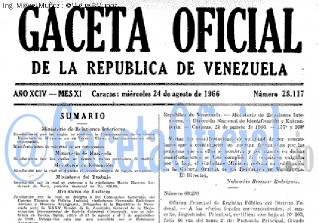 Gaceta Oficial 28117 del 24 Agosto 1966