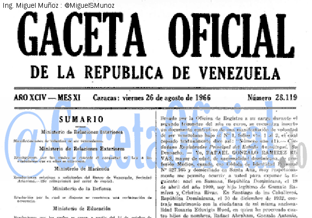 Gaceta Oficial 28119 del 26 Agosto 1966