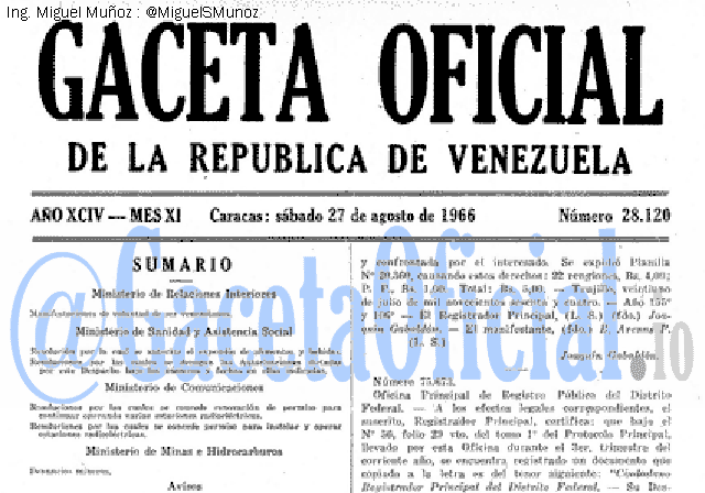 Gaceta Oficial 28120 del 27 Agosto 1966