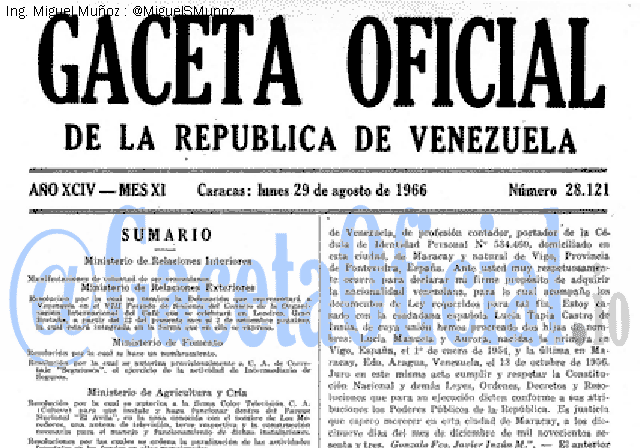Gaceta Oficial 28121 del 29 Agosto 1966