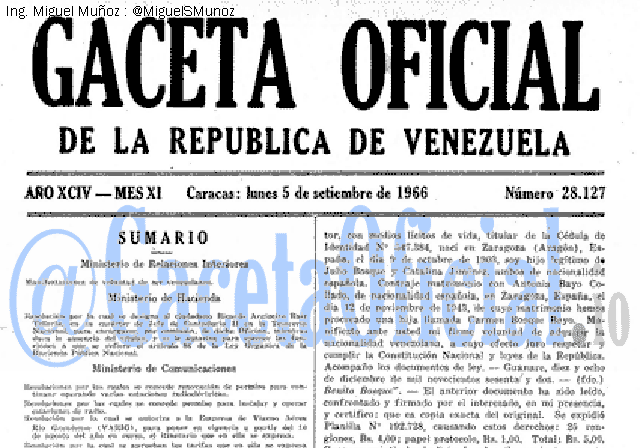 Gaceta Oficial 28127 del 5 Septiembre 1966
