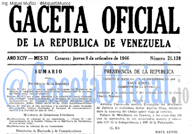 Gaceta Oficial 28130 del 8 Septiembre 1966