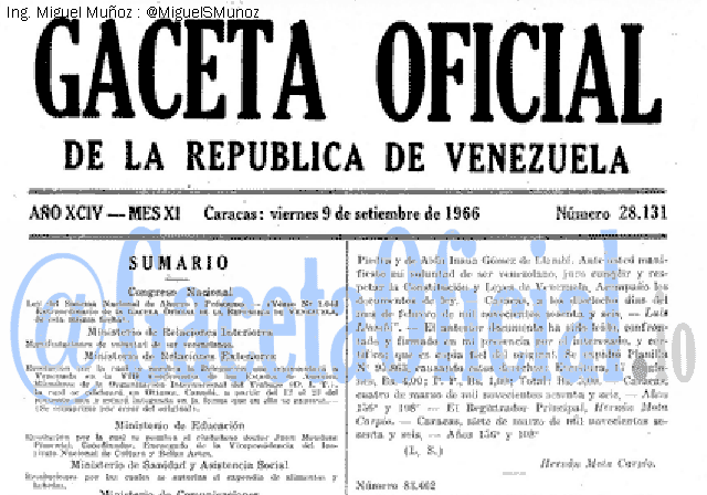 Gaceta Oficial 28131 del 9 Septiembre 1966