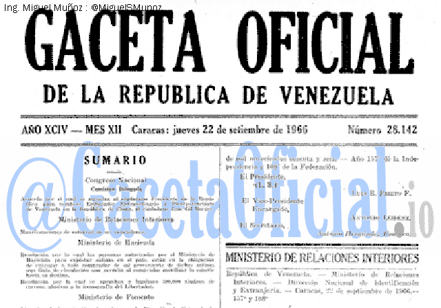 Gaceta Oficial 28142 del 22 Septiembre 1966