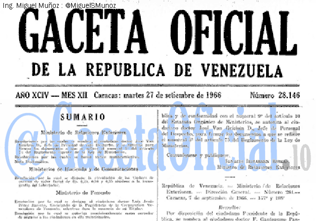 Gaceta Oficial 28146 del 27 Septiembre 1966