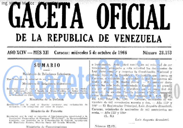 Gaceta Oficial 28153 del 5 Octubre 1966