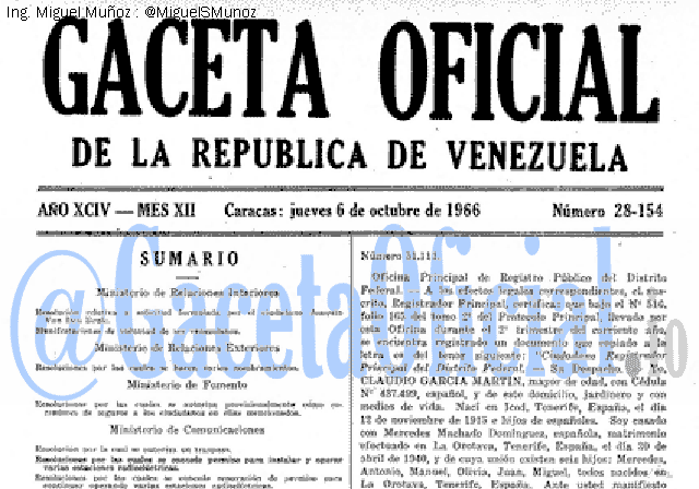 Gaceta Oficial 28154 del 6 Octubre 1966