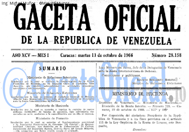 Gaceta Oficial 28158 del 11 Octubre 1966