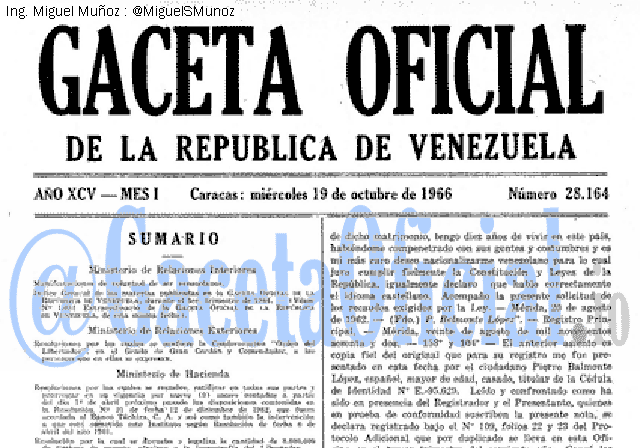 Gaceta Oficial 28164 del 19 Octubre 1966