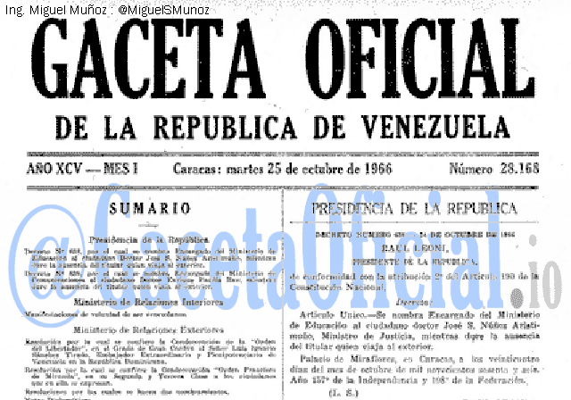 Gaceta Oficial 28168 del 25 Octubre 1966