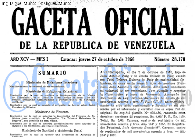 Gaceta Oficial 28170 del 27 Octubre 1966