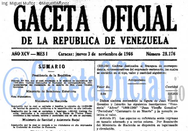 Gaceta Oficial 28176 del 3 Noviembre 1966