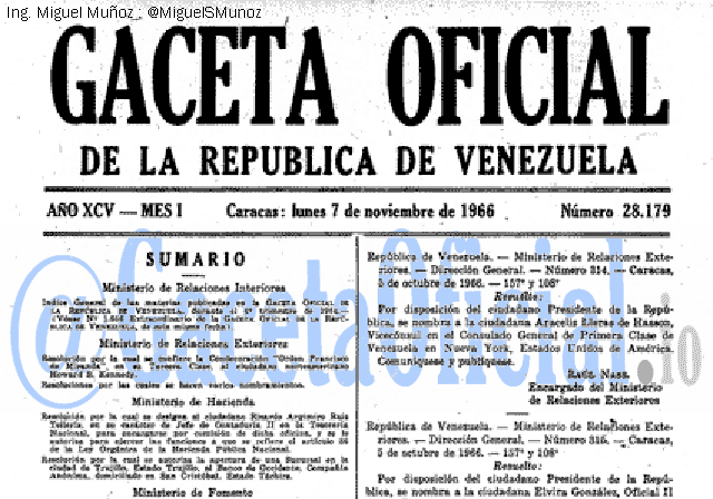 Gaceta Oficial 28179 del 7 Noviembre 1966