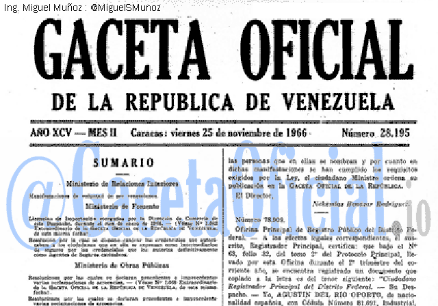 Gaceta Oficial 28195 del 25 Noviembre 1966