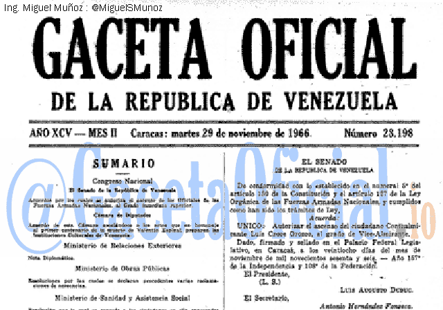 Gaceta Oficial 28198 del 29 Noviembre 1966