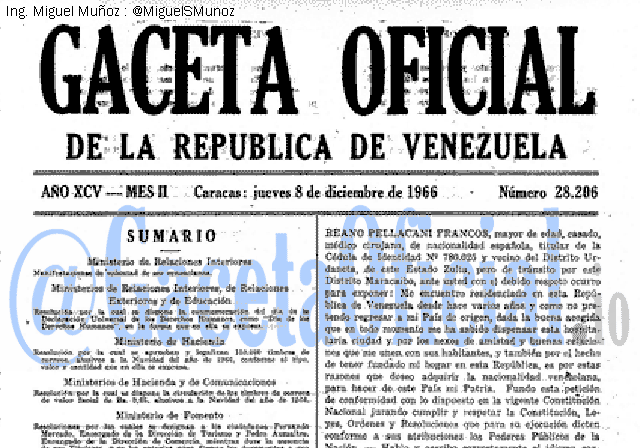 Gaceta Oficial 28206 del 8 Diciembre 1966