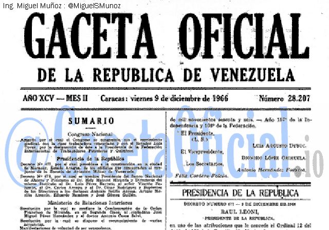 Gaceta Oficial 28207 del 9 Diciembre 1966