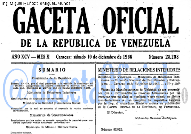 Gaceta Oficial 28208 del 10 Diciembre 1966