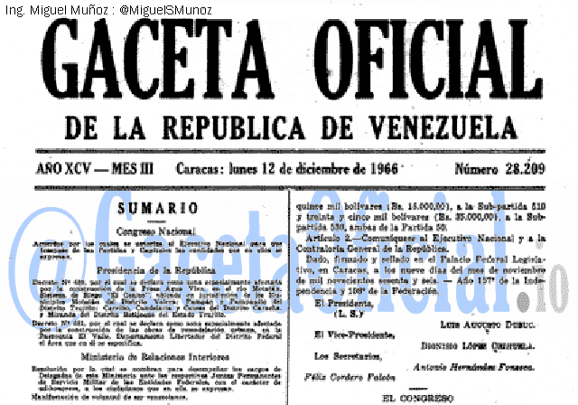 Gaceta Oficial 28209 del 12 Diciembre 1966