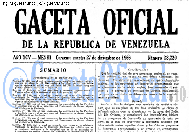 Gaceta Oficial 28220 del 27 Diciembre 1966
