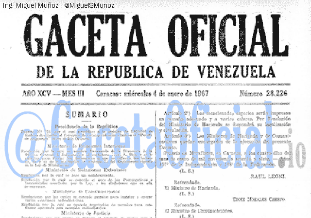 Gaceta Oficial 28226 del 4 Enero 1967