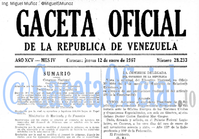 Gaceta Oficial 28233 del 12 Enero 1967