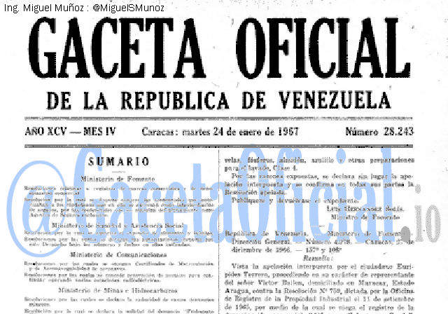 Gaceta Oficial 28243 del 24 Enero 1967