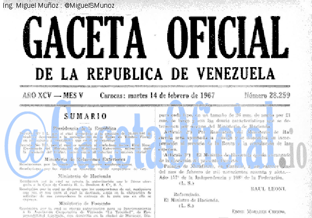 Gaceta Oficial 28259 del 14 Febrero 1967