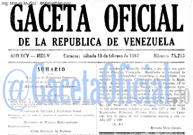 Gaceta Oficial 28263 del 18 Febrero 1967