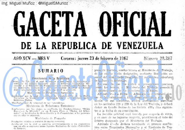 Gaceta Oficial 28267 del 23 Febrero 1967