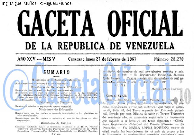 Gaceta Oficial 28270 del 27 Febrero 1967