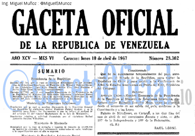 Gaceta Oficial 28302 del 10 Abril 1967