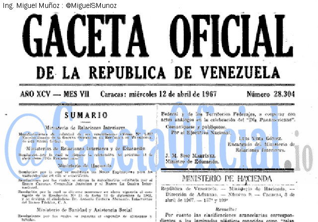 Gaceta Oficial 28304 del 12 Abril 1967
