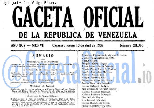 Gaceta Oficial 28305 del 13 Abril 1967