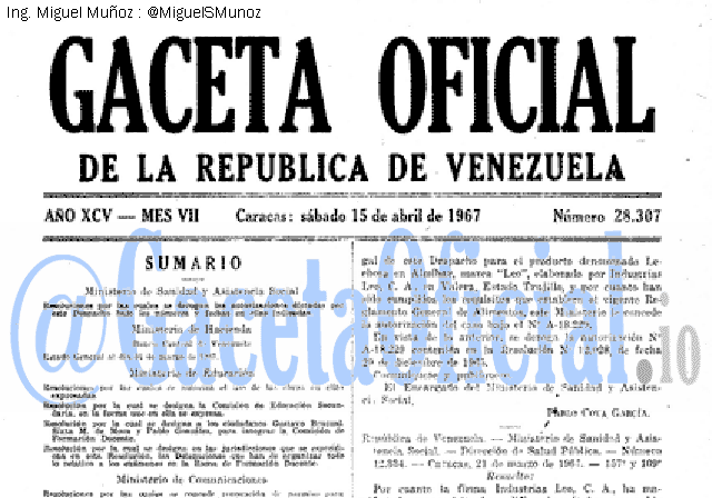 Gaceta Oficial 28307 del 15 Abril 1967