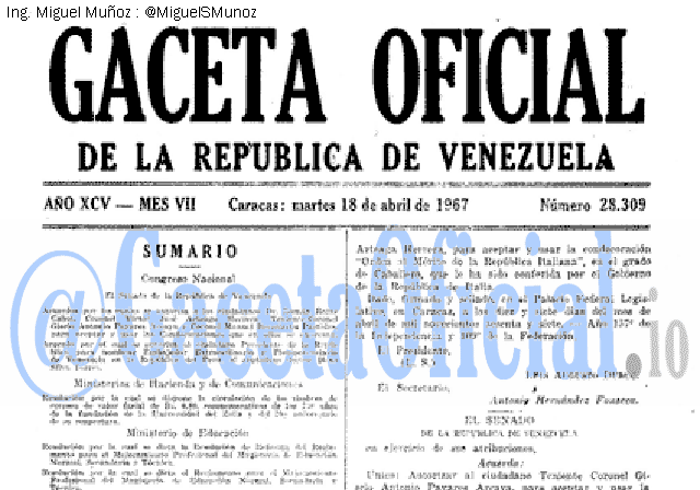 Gaceta Oficial 28309 del 18 Abril 1967