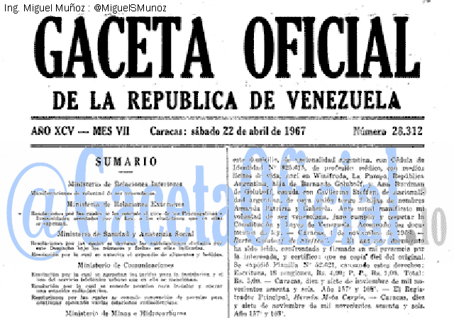 Gaceta Oficial 28312 del 22 Abril 1967