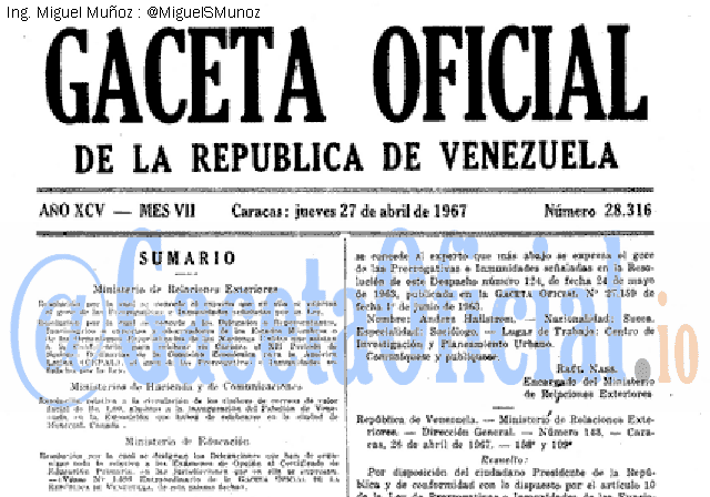 Gaceta Oficial 28316 del 27 Abril 1967